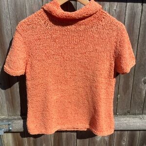 Women's Orange Short-Sleeve Cowl Neck Sweater